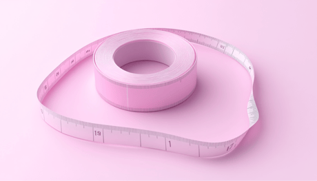 A pink measuring tape on a pink pastel background